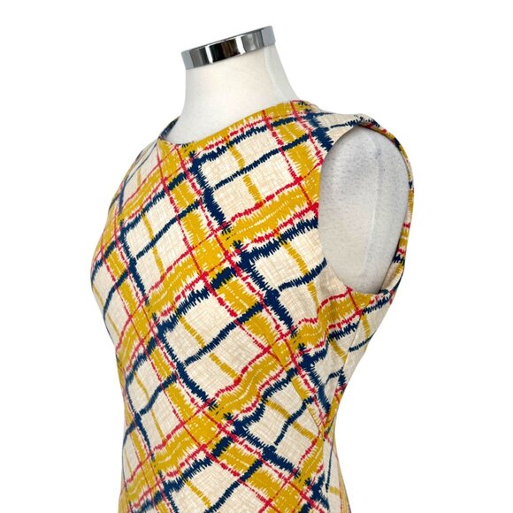 J.McLaughlin Plaid Shift Dress Sleeveless Yellow Cream Multi-Color Size Small - Picture 3 of 10